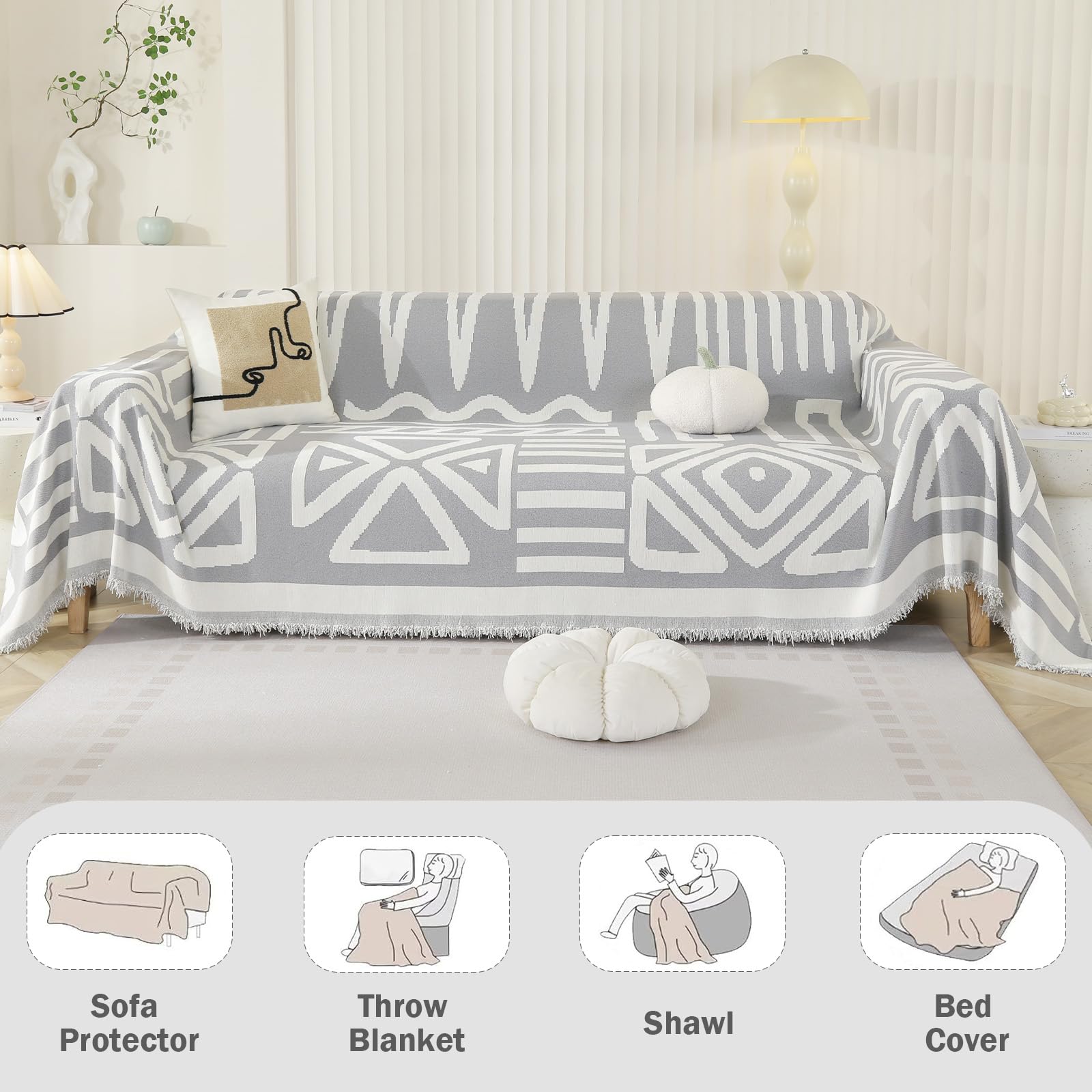 Royhom Boho Sofa Cover 3 Seater, Corner Sofa Covers L Shape, Washable Couch Cover with Tassel - Image 4