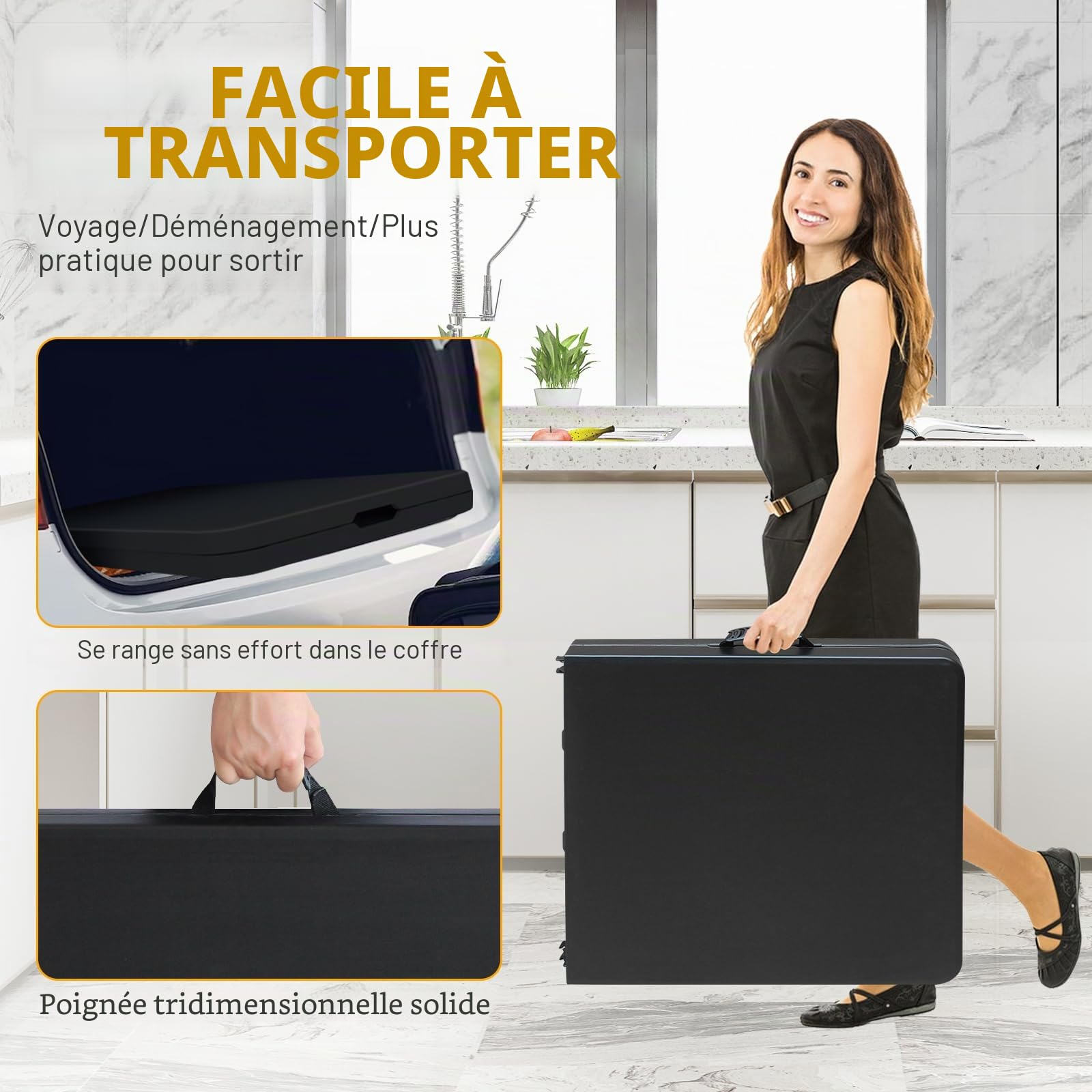 Table pliante 125 x 61 cm en plastique - Table de jardin pliante multifonction avec poignée pour barbecue, camping, fête - Noir