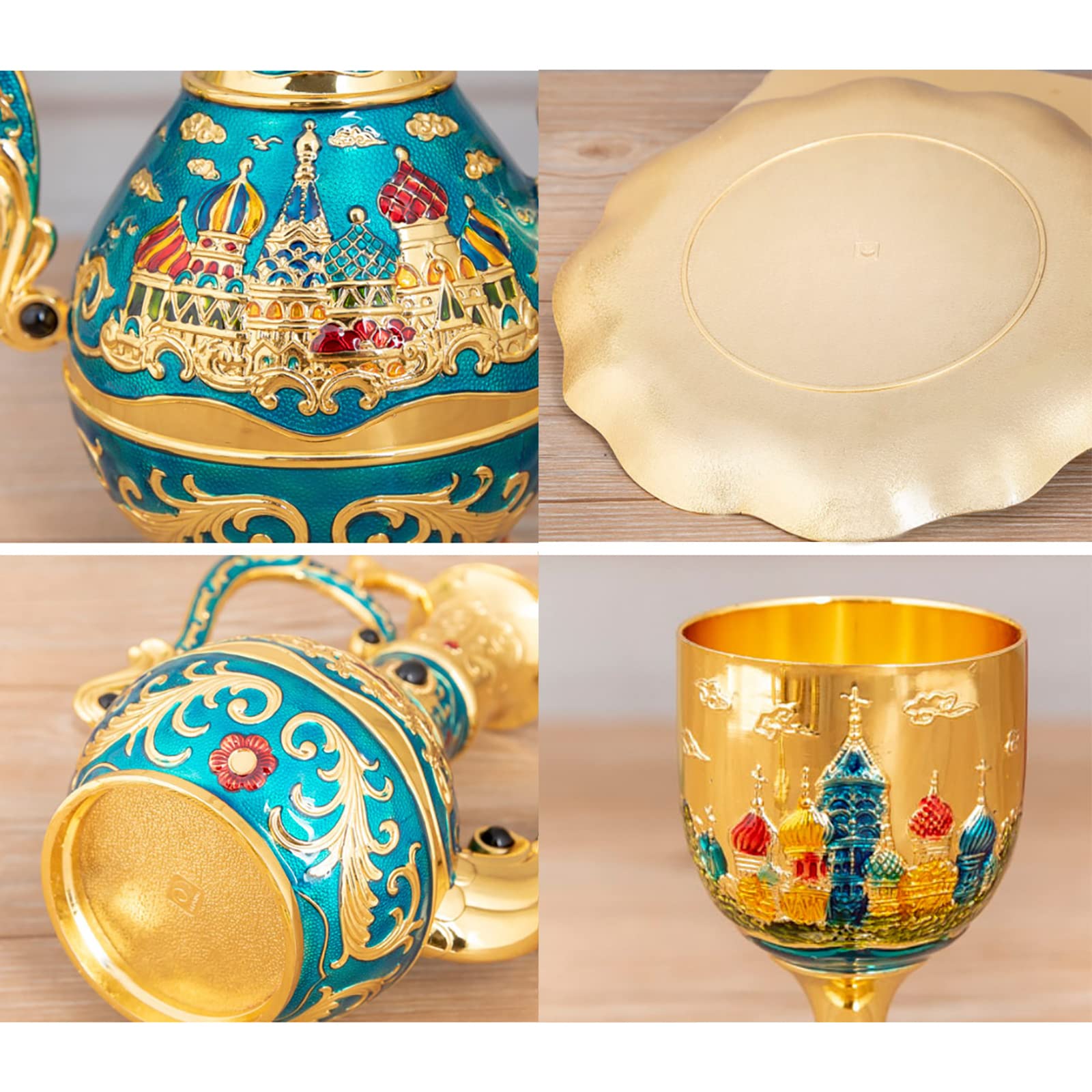 Vintage Turecki Dzbanek Do Kawy Z 6 Filiżankami Kawy, Wytłoczony Metalowy Zestaw Do Herbaty 3D, W Tym Rzemieślniczy Dzbanek Na Herbatę I Filiżanki Do Domu, Spotkanie Herbaciane, Oz,Gold