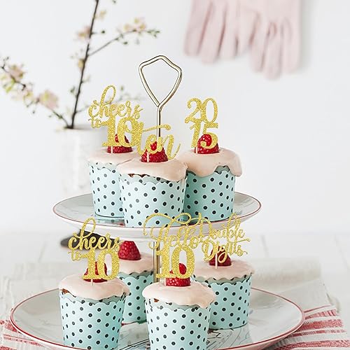 Miniatura 377 de Rsstarxi Paquete de 30 adornos para cupcakes de 15 cumpleaños con purpurina Mis Membrillo 15 desde 2010 Feliz 15º Cupcake Toppers Quince Cheers to