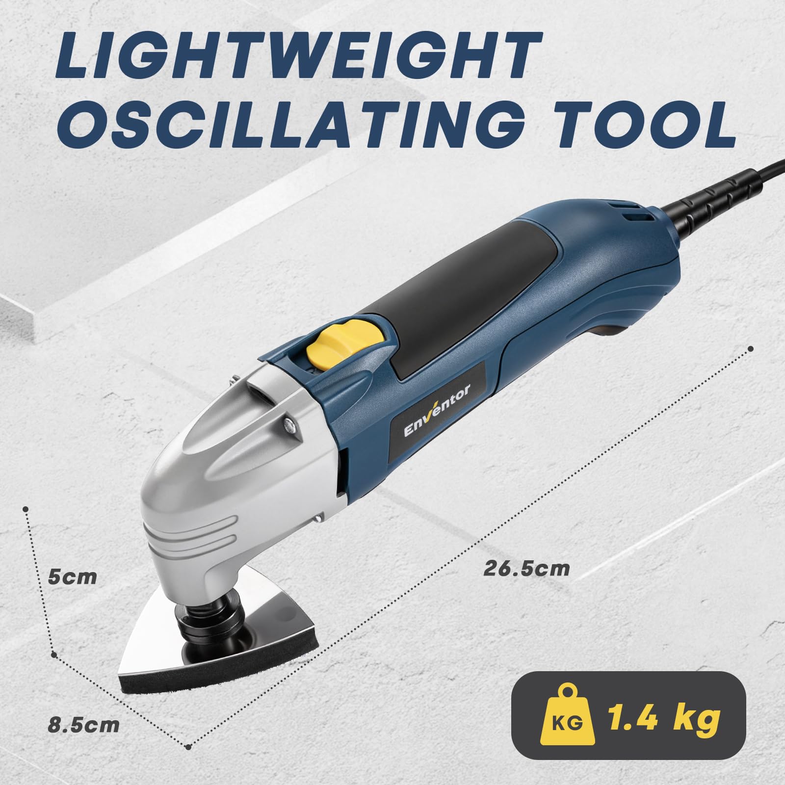 Enventor Outil Multifonction Filaire 200W, 22000 OPM, Angle d'oscillation de 3°, Scie Vibrante avec 1 Grattoir, 1 Lame de Scie et 16 Papier de Verre pour Découpe, Sculpture et Polissage