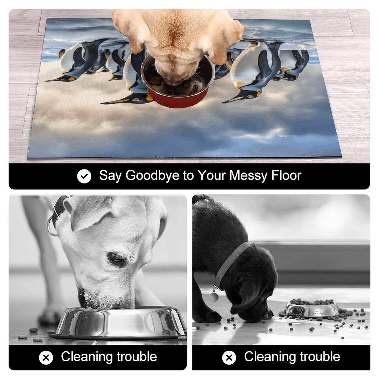 Tapis de nourriture pour chat pingouin marin – Tapis d'alimentation antidérapant pour chien facile à nettoyer pour la nourriture et l'eau, tapis de gamelle pour chien et chat 43,2 x 76,2 cm