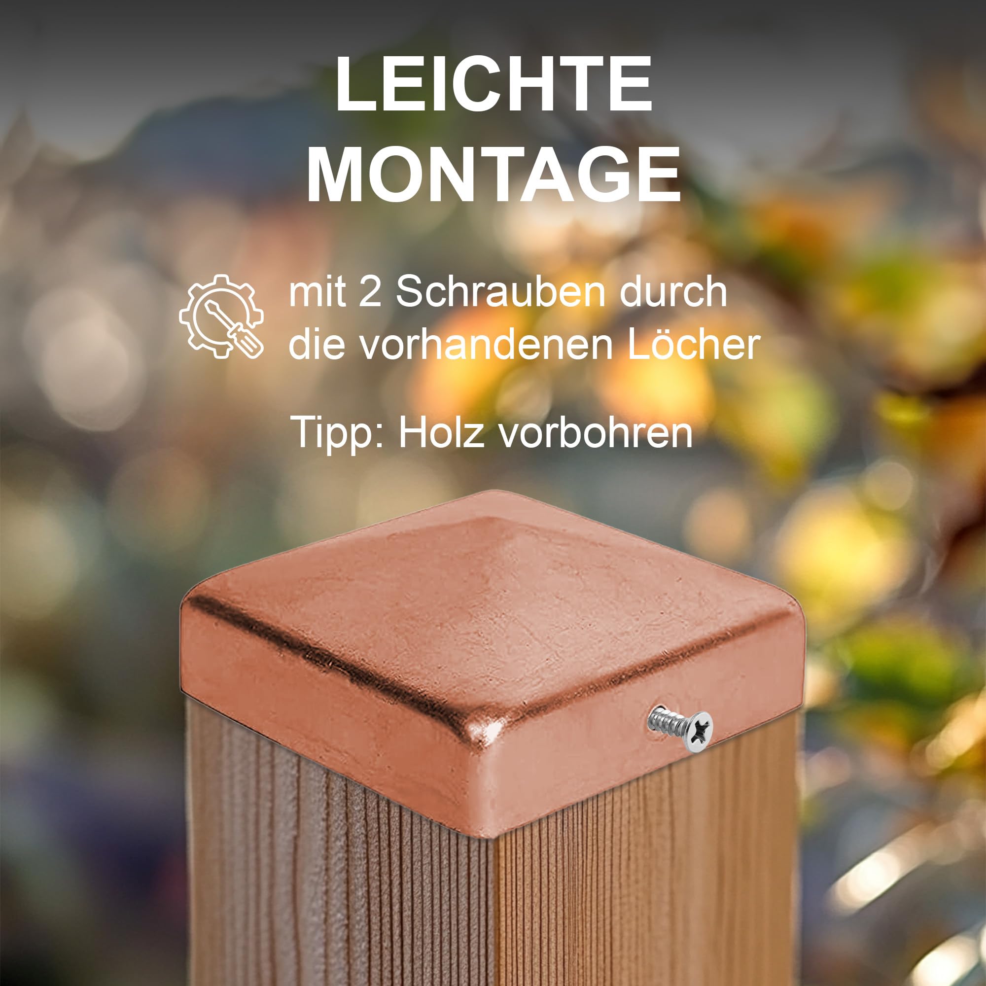 h2i Pfostenkappe | Kupfer | 71 x 71 mm | 5 Stück | Eckige Abdeckkappe für Garten Holzpfosten Pfostenträger & Zaunpfosten in Pyramidenform | Wetterschutz für Holz-Balken & Pfosten