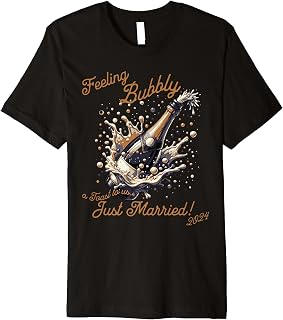 Just Married Wedding Announcement 2024 Champagne Toast Premium T-Shirt