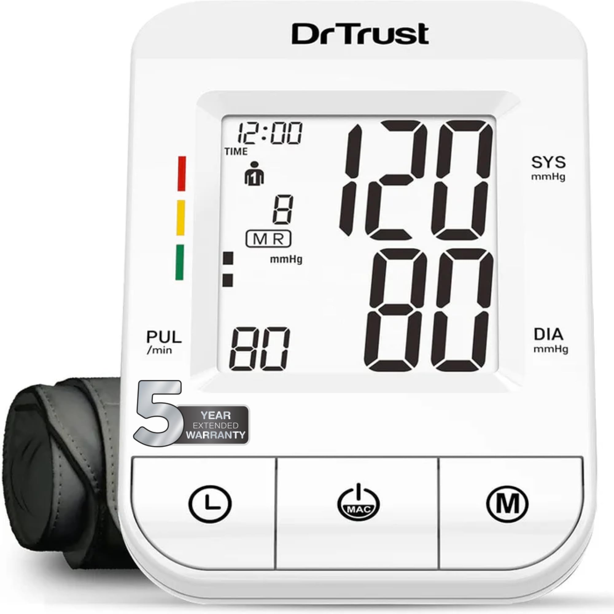 Dr Trust (USA) ICheck Fully Automatic Digital Blood Pressure Monitor Machine with MDI Technology, Large Display Cuff,Accurate BP Monitor for Home Use (White) – Model 116