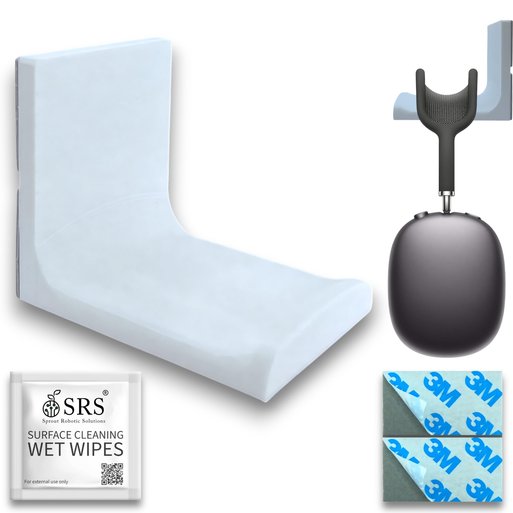 SRS® Table Mount Headphone Stand Holder Under Desk Headphone Hook Hanger Mount with Cable Organizer for All Gaming Headsets Pc Accessories Stick-on Adhesive Holder (Pack of 1, White)