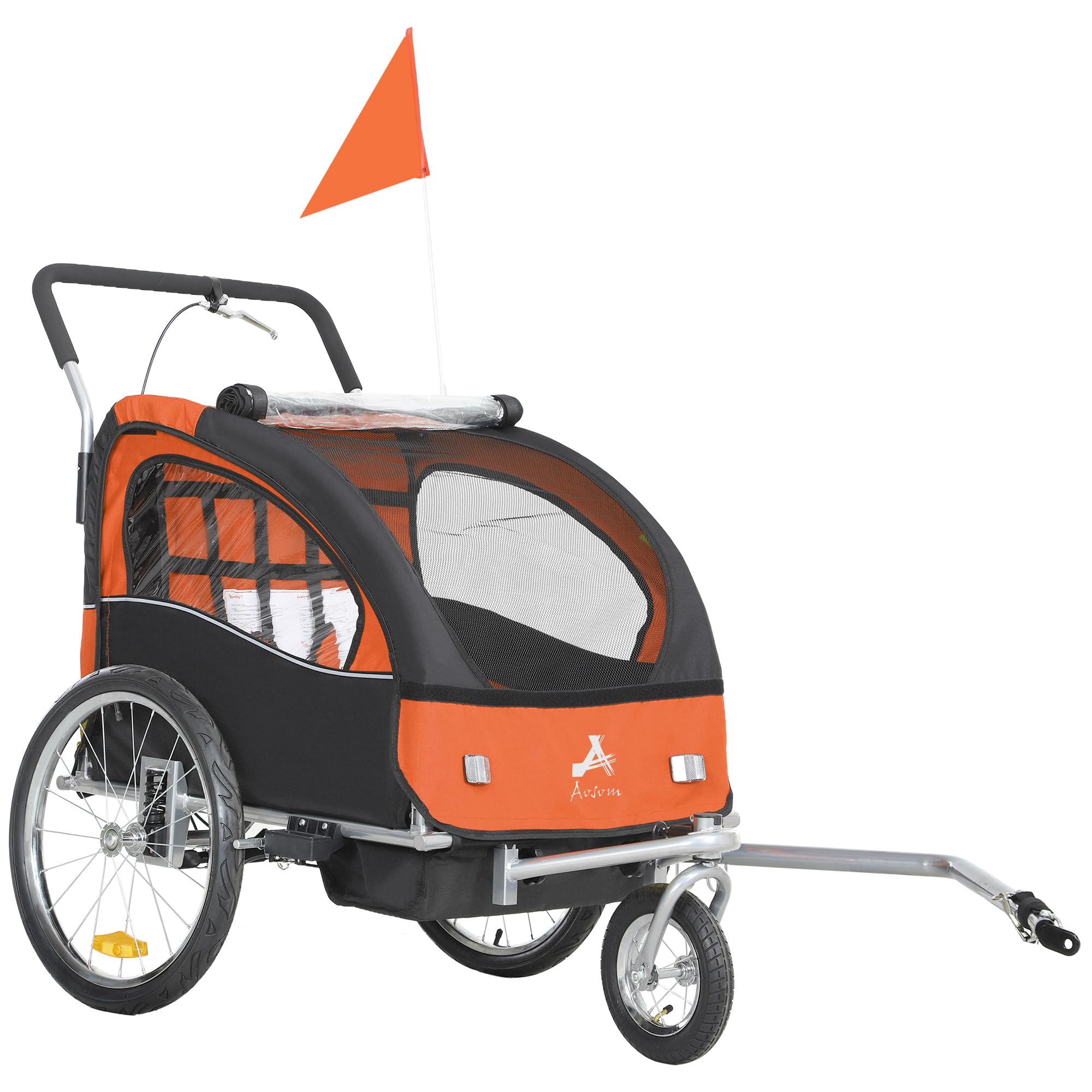 Aosom Elite 360 Swivel Bike Trailer for Kids Double Child Two-Wheel Bicycle Cargo Trailer with 2 Security Harnesses, Orange