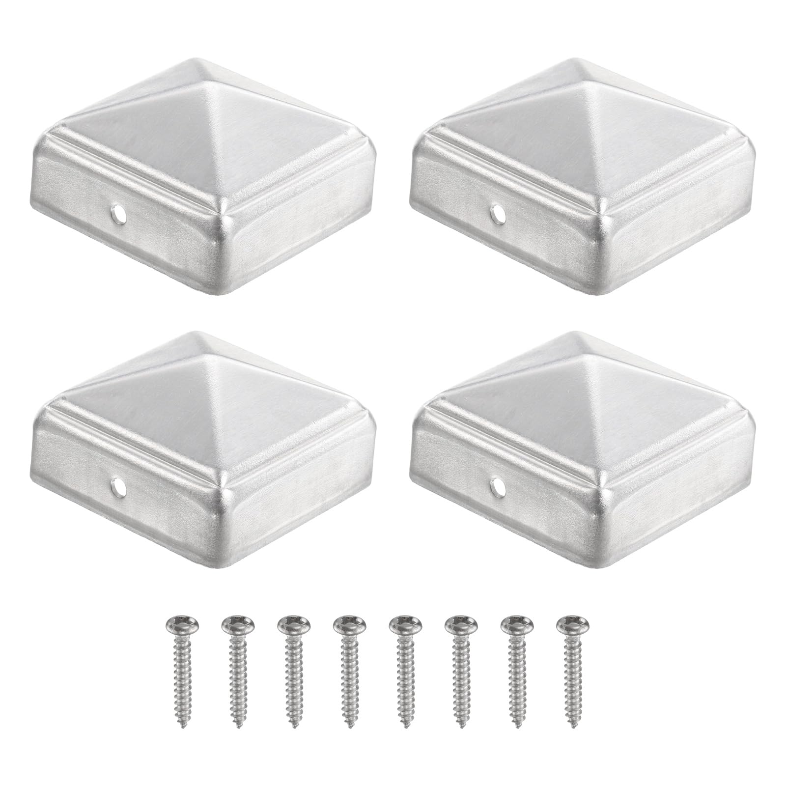 sourcing map 51mm /2inch Fence Post Caps, 4Pcs Aluminium Pyramid Post Cap Cover Pressure with Screws for Wood/Metal Fence Posts, Mailbox Pyramid Cover, Outdoor, Garden, Decks, Silver