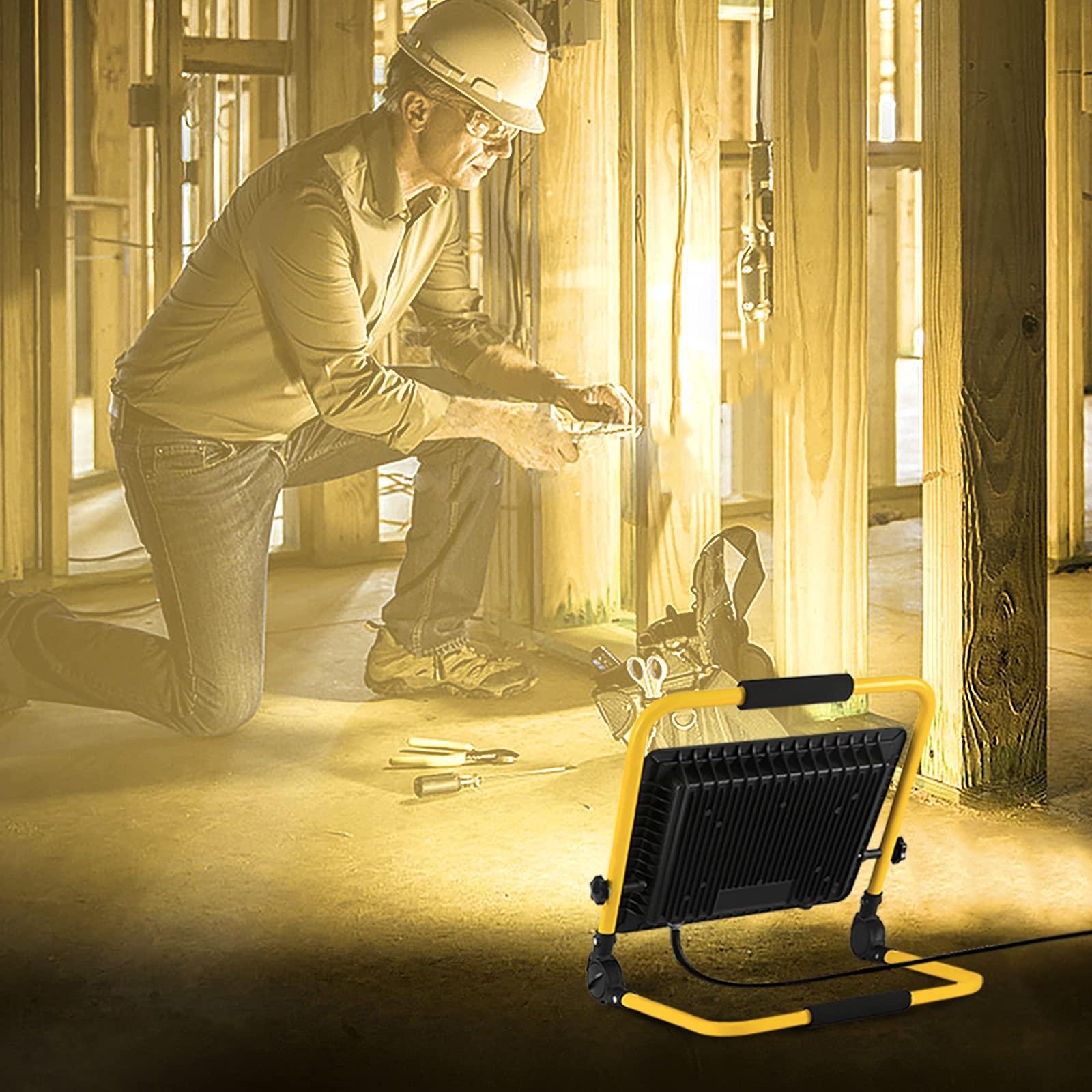 ACXIN Reflektor budowlany LED, lampa robocza LED do dekoracji wnętrz, placu budowy, warsztatu, ogrodu lub garażu, wodoszczelność IP66, ciepła biel, 200 W, 16000 lm