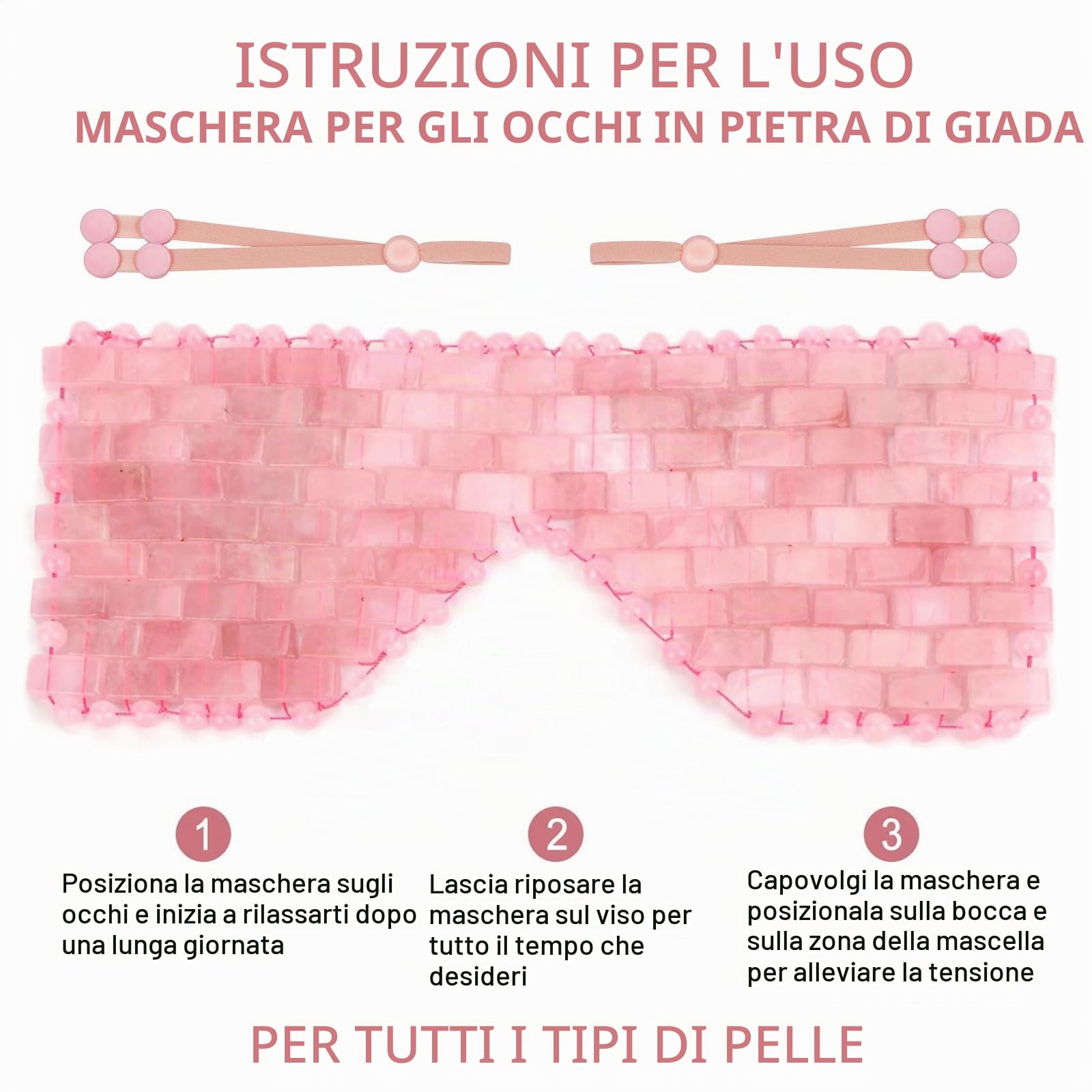 gemshan Maschera per gli occhi al quarzo rosa, maschera per occhi in giada, realizzata in quarzo rosa naturale ed è completamente realizzata a mano