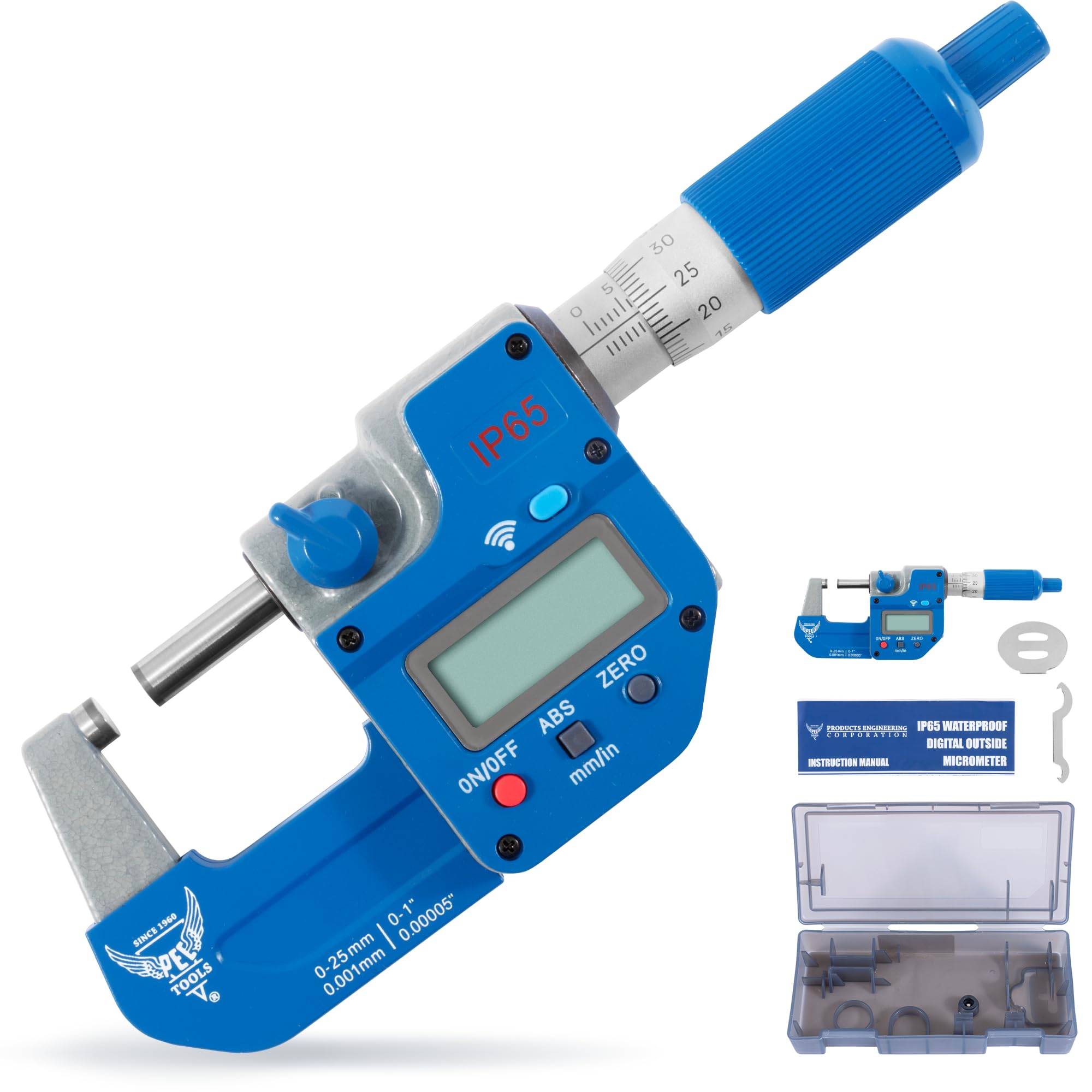 PEC Tools Bluetooth Absolute Digital Micrometer 0-1"/25mm, IP65 Oil & Splashproof, Bluetooth High Accuracy Measuring Tool with LCD Display with Inch/Metric Conversion-image-6