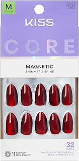 KISS CORE, Press On Nails, Nail glue included, 'Apple Blossom', Red, Medium Size, Almond Shape, Includes 32 Nails, 2g Glue, 1 Manicure Stick, 1 Mini File
