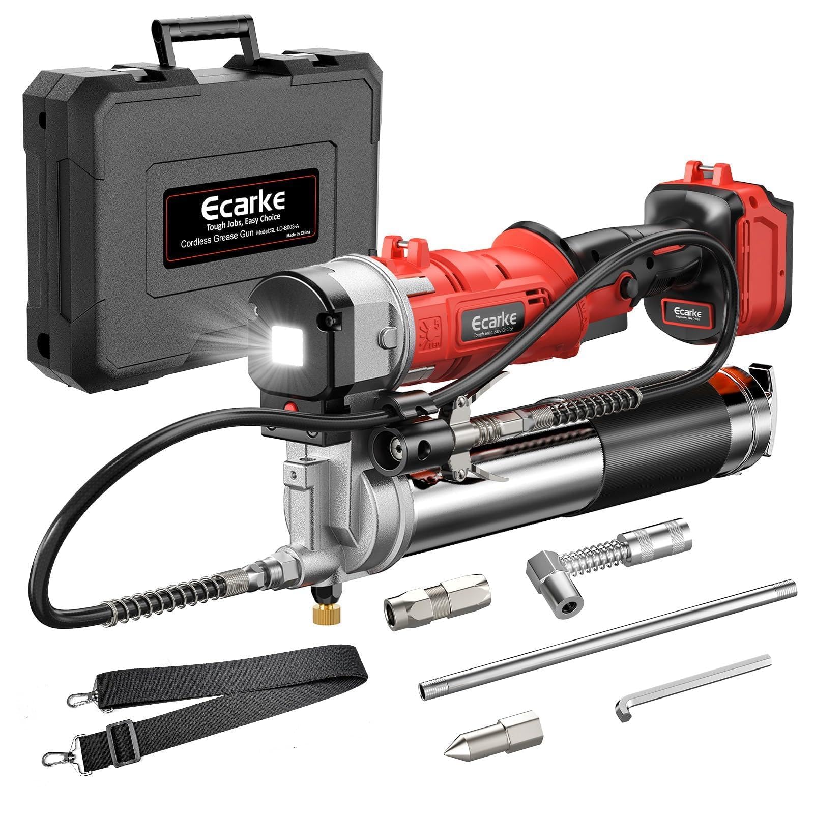 Ecarke Milwaukee 18V 배터리와 호환되는 무선 그리스 건, 12000PSI Max 전기 그리스 건, 듀얼 피스톨 및 인라인 그립, 벌크 및 카트리지 그리스, 99.1cm(39인치) 호스 및 커플러 4개와 함께 작동(공구만 해당)