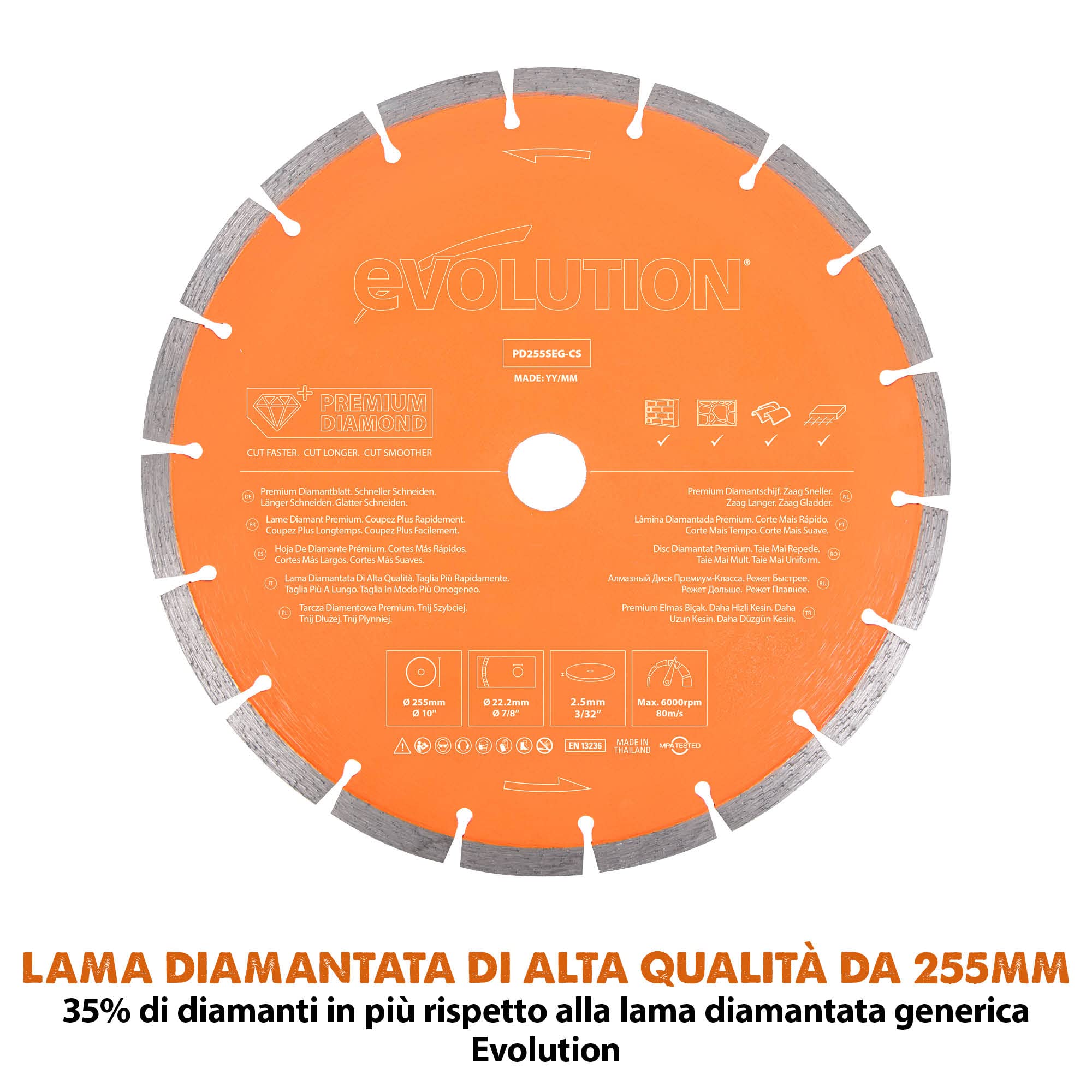 Evolution R255DCT 255 mm Sega da cemento - Non a benzina, capacità di taglio 102,5 mm, lama diamantata premium inclusa, scanalatrice da muro, sega affondamento