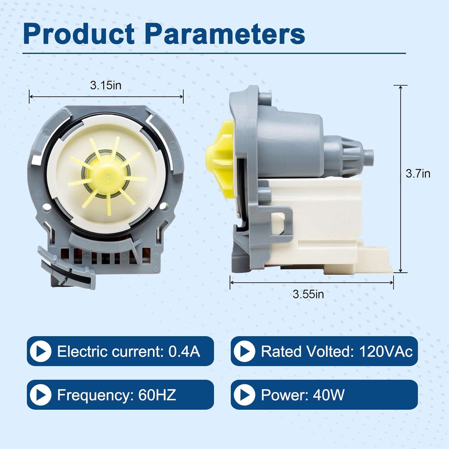 W10876537 W10724439 Dishwasher Drain Pump, Drain Pump fit Compatible with Whirlpool, Kenmore, KitchenAid, Amana, Ikea, Jenn-Air