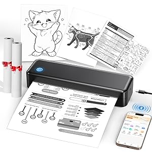 PEDOOLO Portable Printer Wireless for Travel, Inkless Thermal Printer Supports 8.5 x 11 Inch Thermal Paper, Bluetooth Compatible with iOS, Android, Laptop Includes 2 Rolls & 10 Sheets of Paper Kit