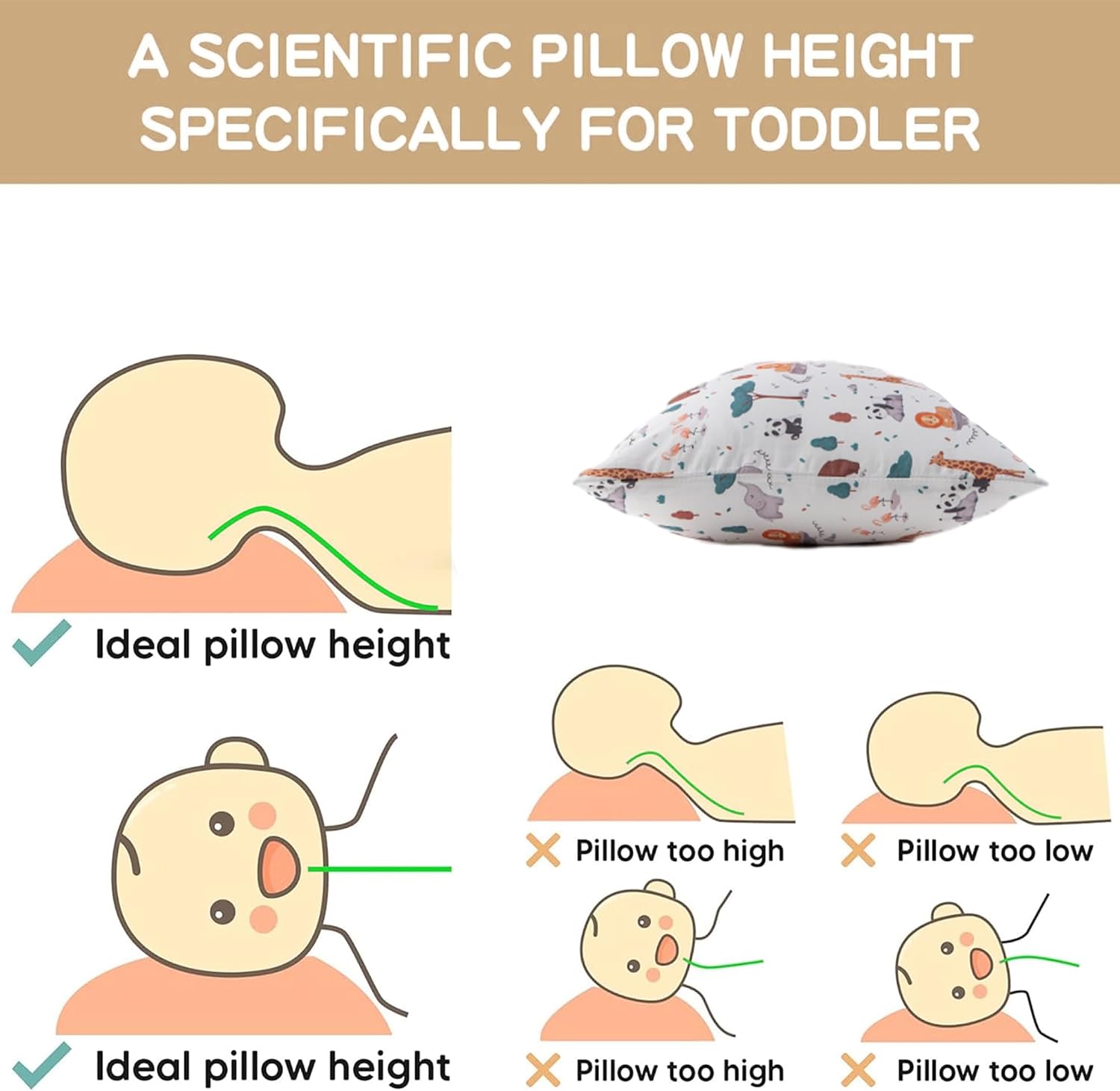 Bunnikins & Clover Toddler Pillows with Pillowcase, 13"x18" Soft Cotton Kid Pillows for Sleeping, Bedding Small Pillow for Boys and Girls Aged 2-5 Years