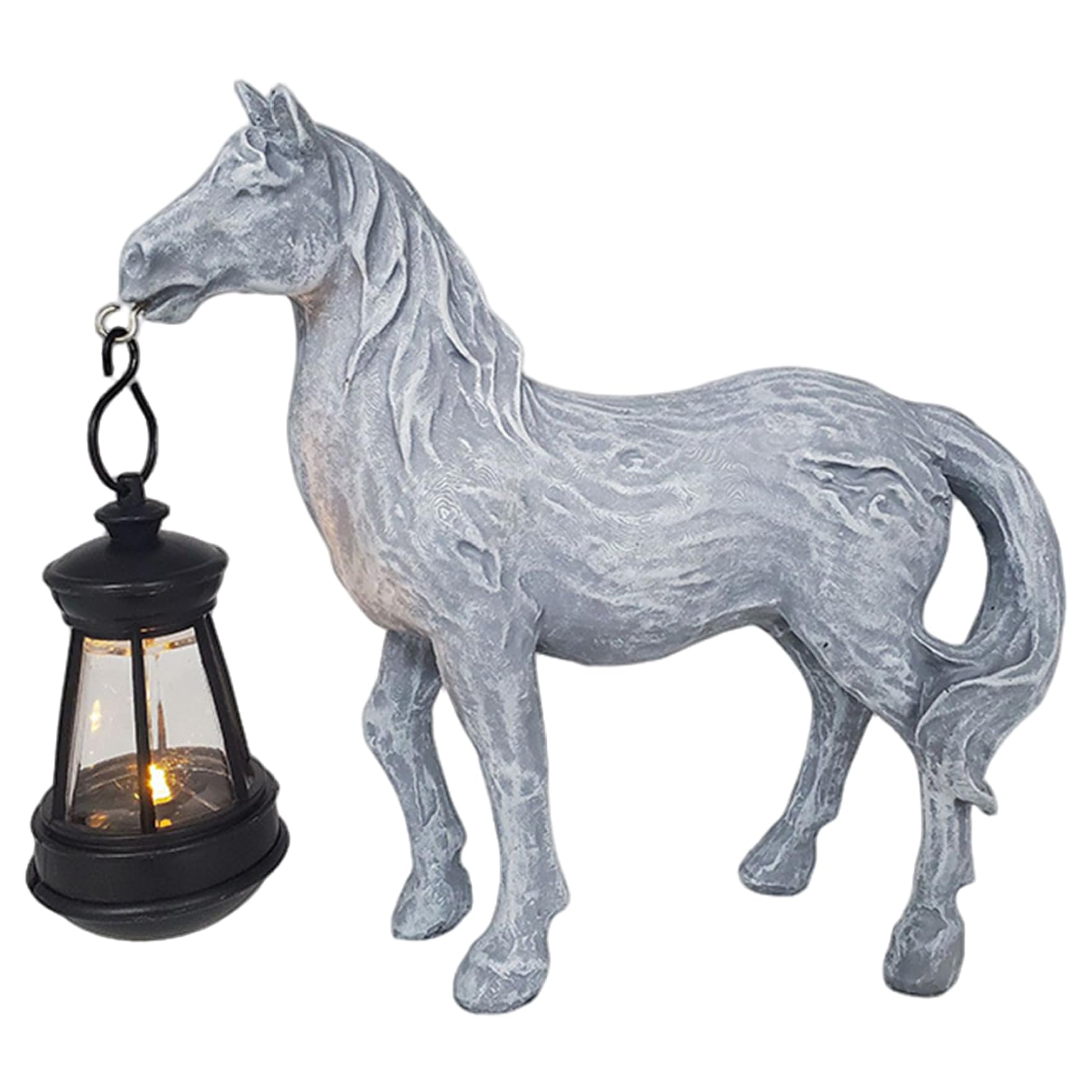 Statue de Jardin de Cheval avec Lanterne Solaire en Résine pour Cour