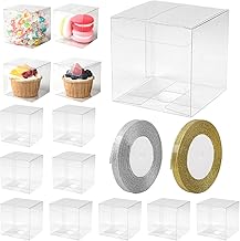 LALAGO 50 x Plastic Boxes for Gift Packaging, Transparent Wedding Boxes Zum Verpacken von Süßigkeiten, Small Candy Boxes for Weddings and Parties, PVC Cube (7 x 7 x 7 cm)