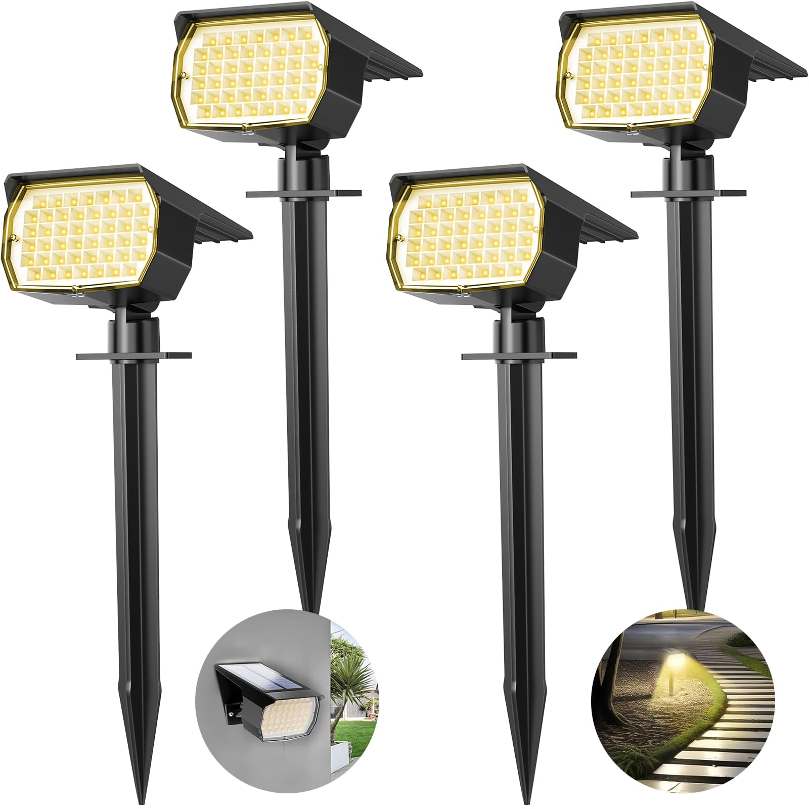 WENATY Solar Spot Lights, 46 LED Outdoor, IP65 Waterproof, Warm White, 3 Modes, Solar Powered, Yard Driveway Porch Walkway【4 Pack】