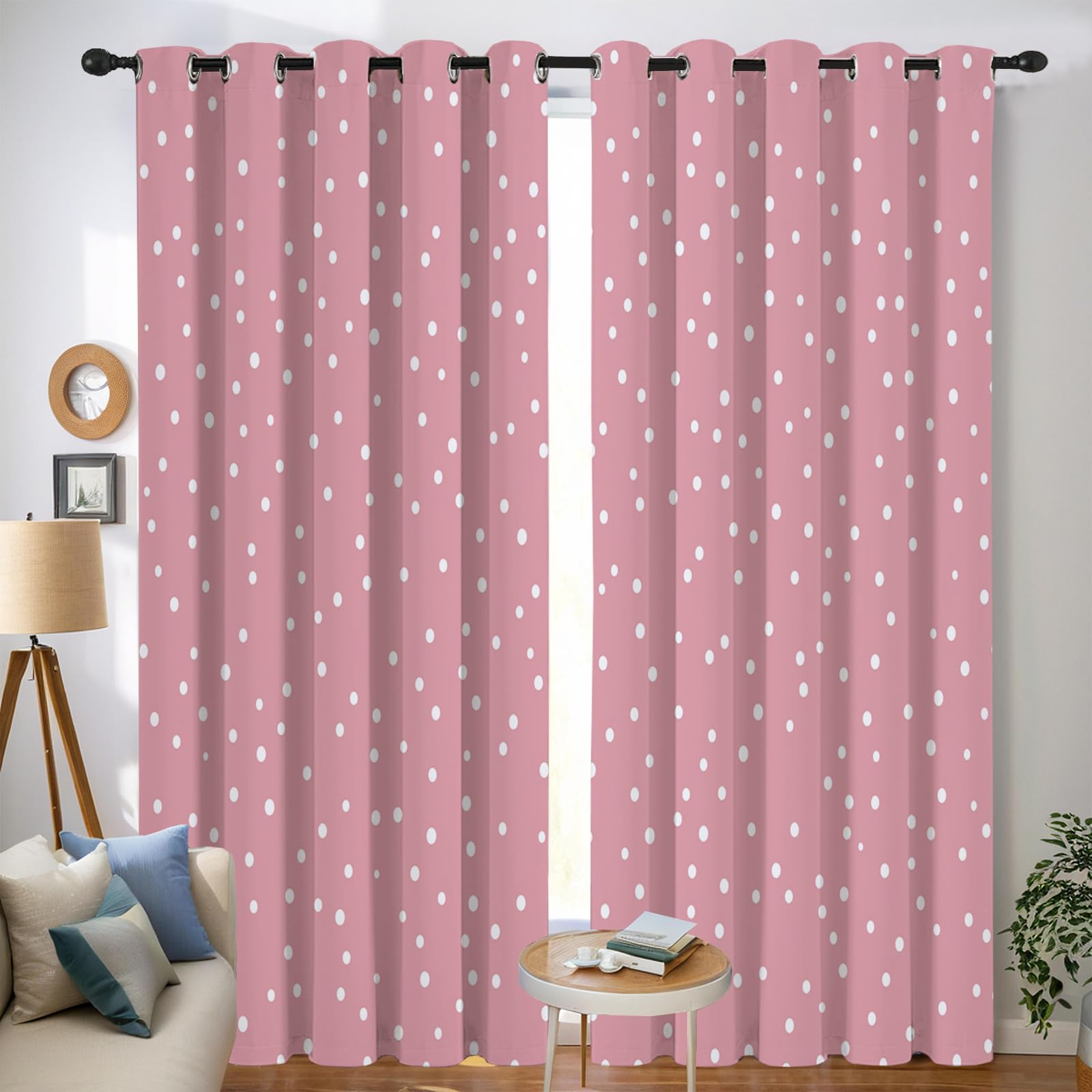 Rosa Punti Semplici Tenda Oscurante Con Occhielli Design Da Sogno Poliestere Riduzione Rumore Insonorizzata Tendaggi Per Soggiorno Camera Da Letto Cucina 140x245cm(Larghezza x Altezza)