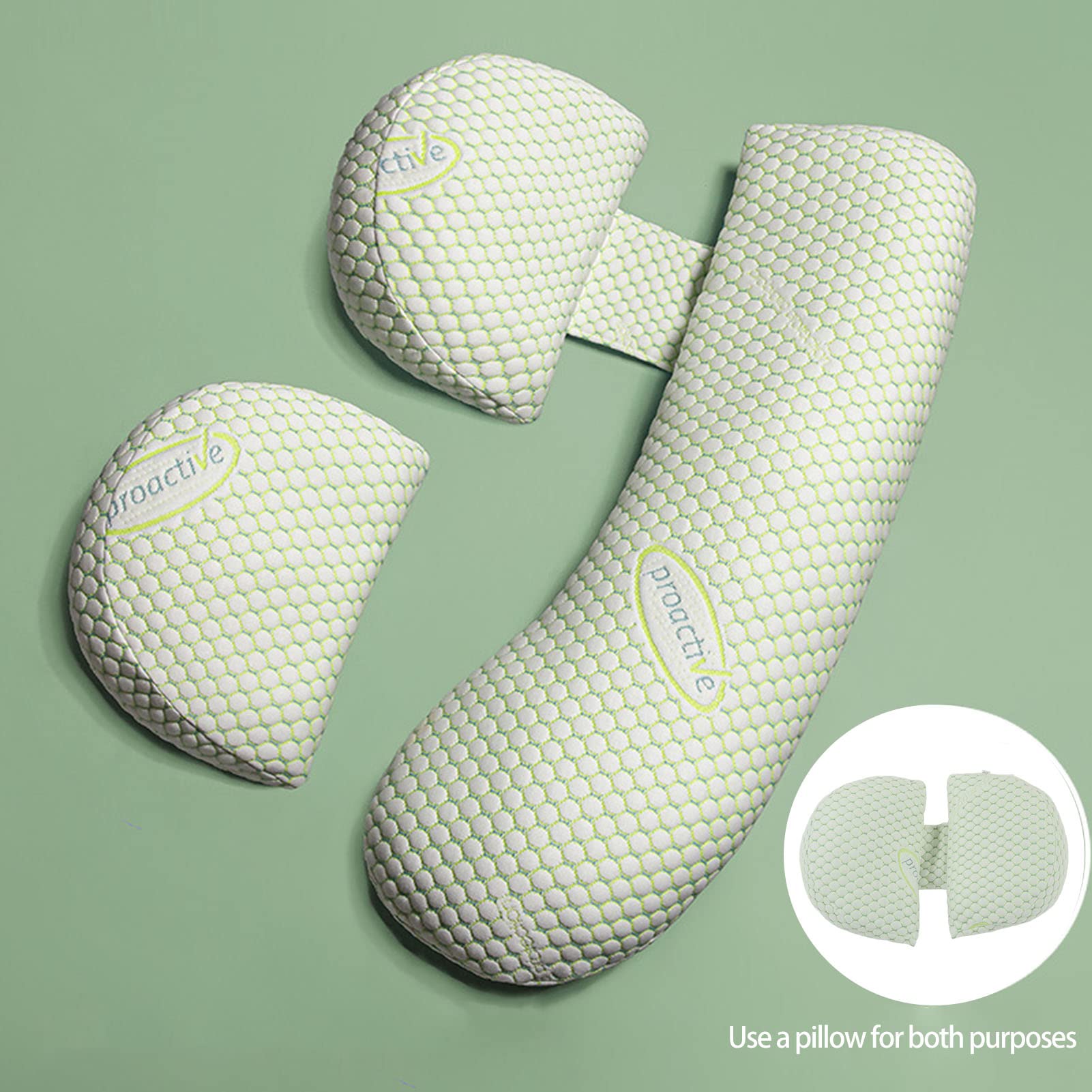 Fdit Podparcie Ciąży Ergonomiczna Poduszka Regulowana Poduszka Ciążowa w Kształcie Litery U do Spania Wygodne Mamy w Ciąży Poliester (GREEN)