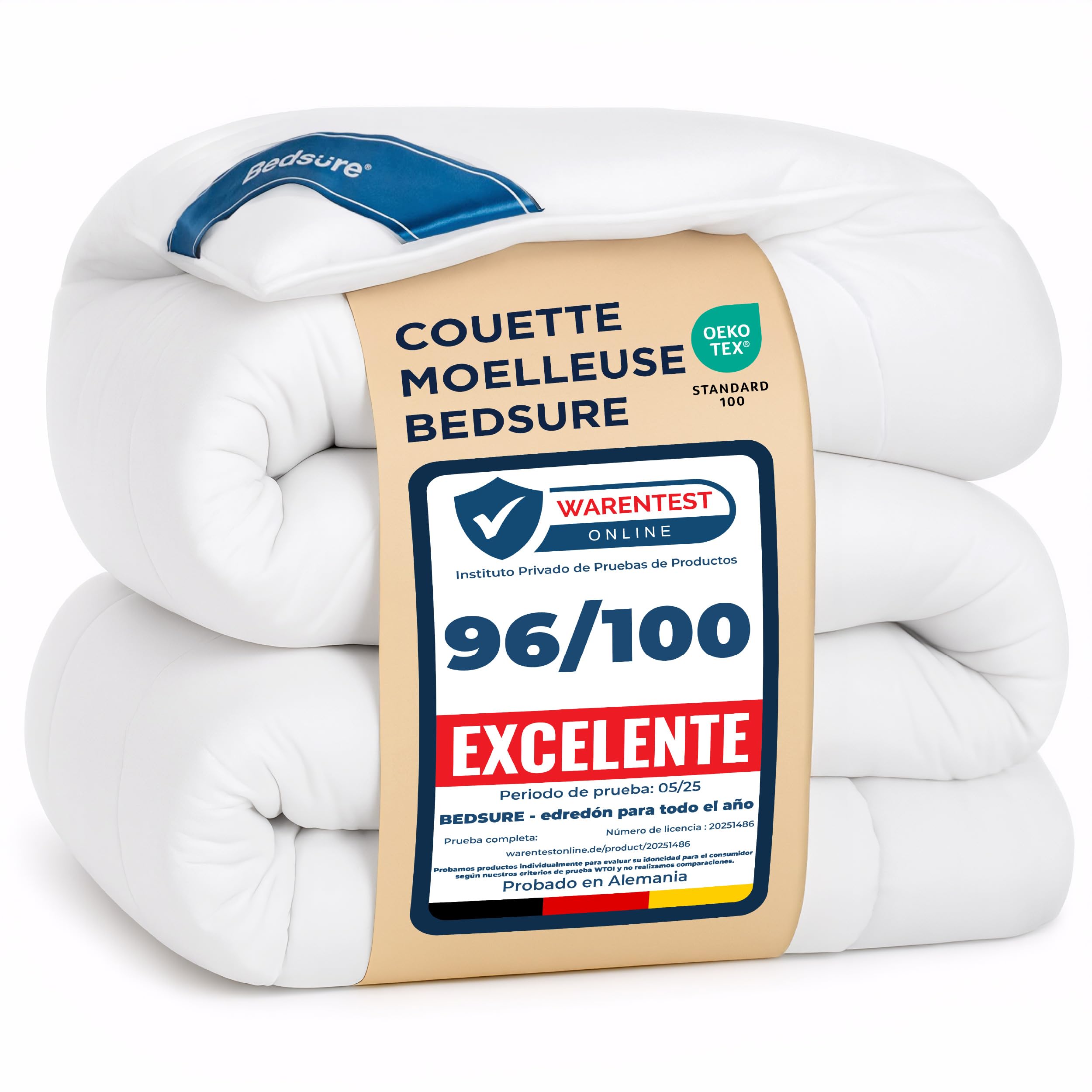 Bedsure Couette 220x240 4 Saisons - Couette 220x240cm Certifiée Oeko-TEX 300g/m² Couverture, Duvet Doux et Chaud pour Allergiques, Gonflant Respirant, Blanc