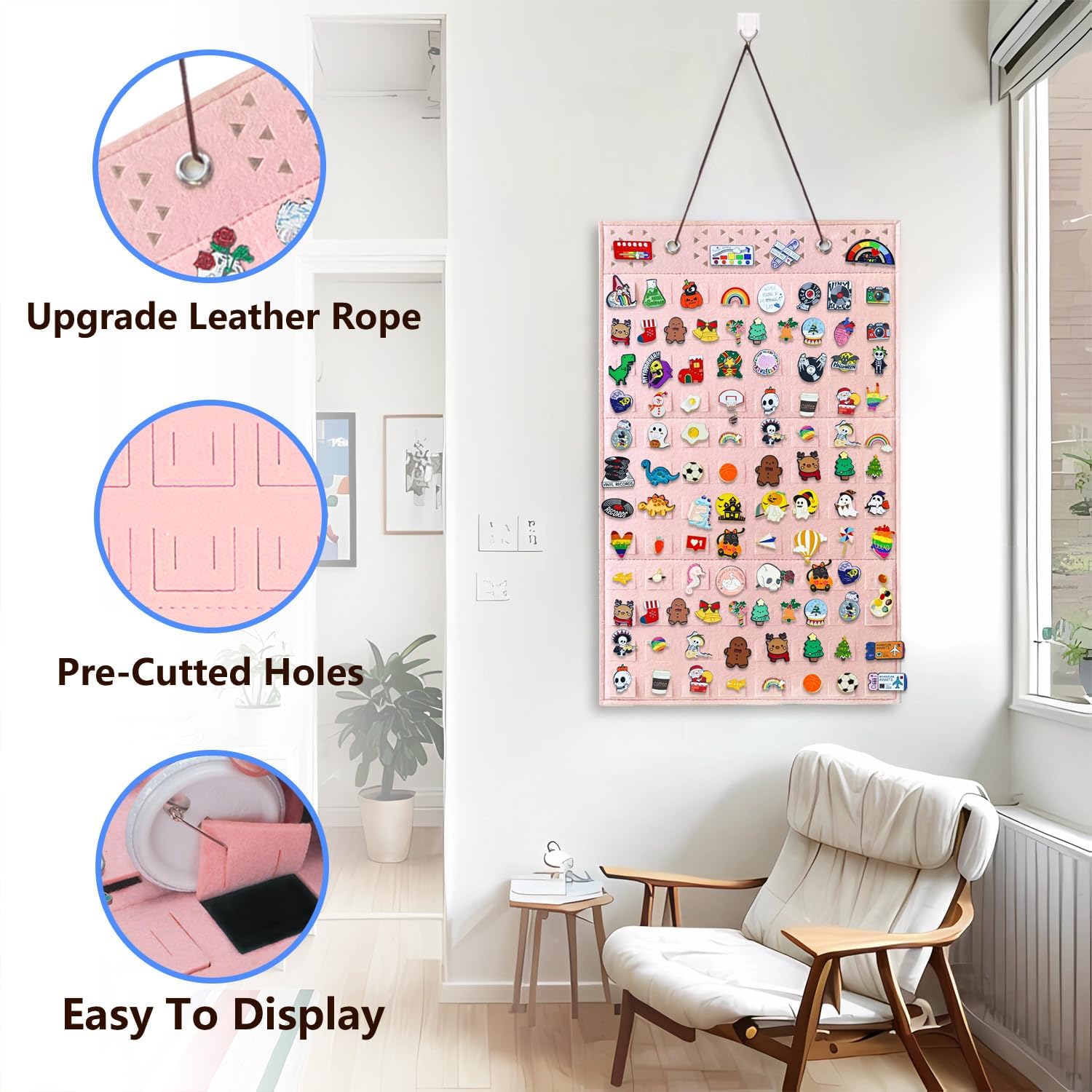 Hanging Brooch Pin Display Holder(96 Slots,Pink) image 2