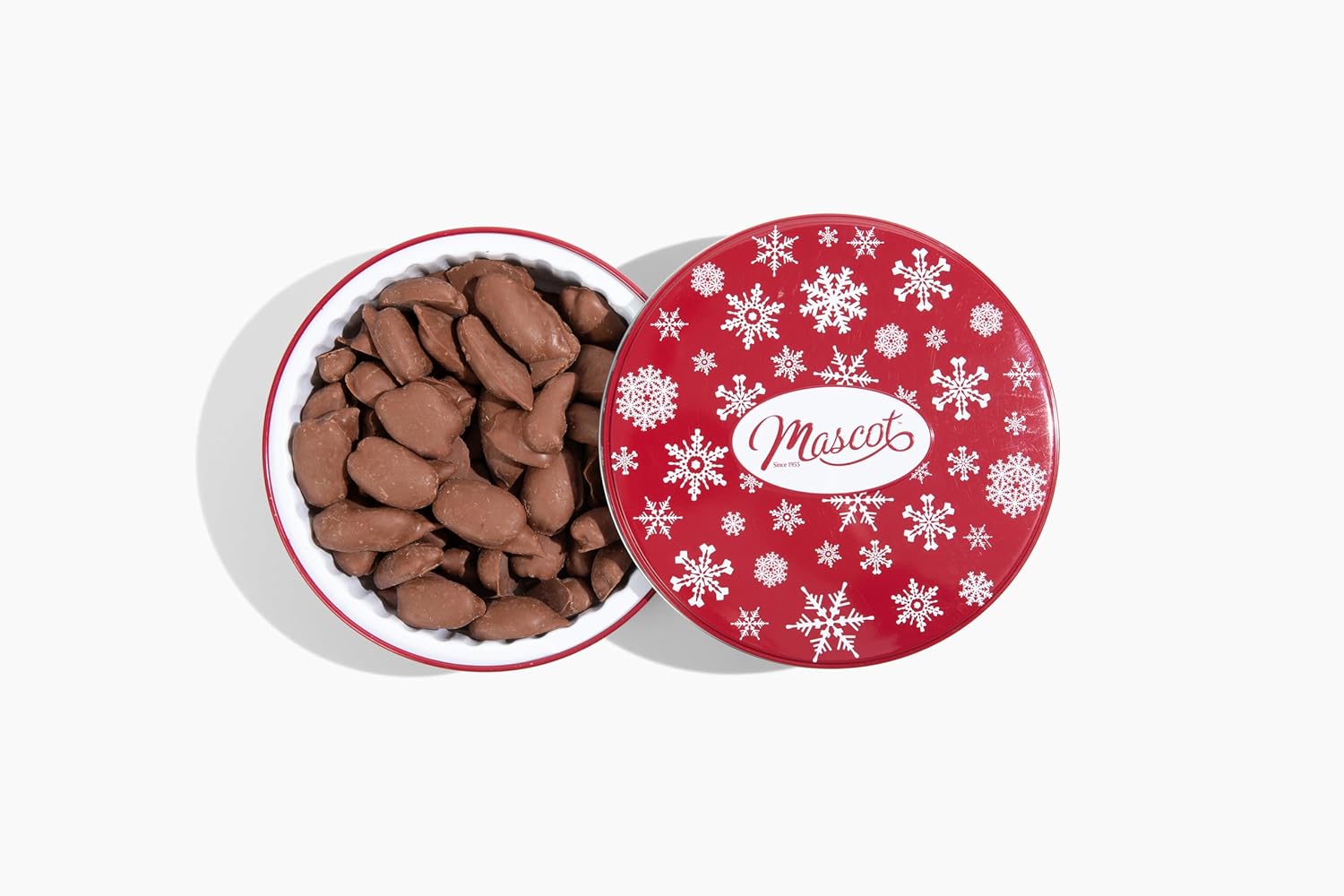 Fresh Milk Chocolate Covered Pecans in Beautiful Gift Tin Basket | Mascot Pecan Candy Kitchen since 1955_AB
