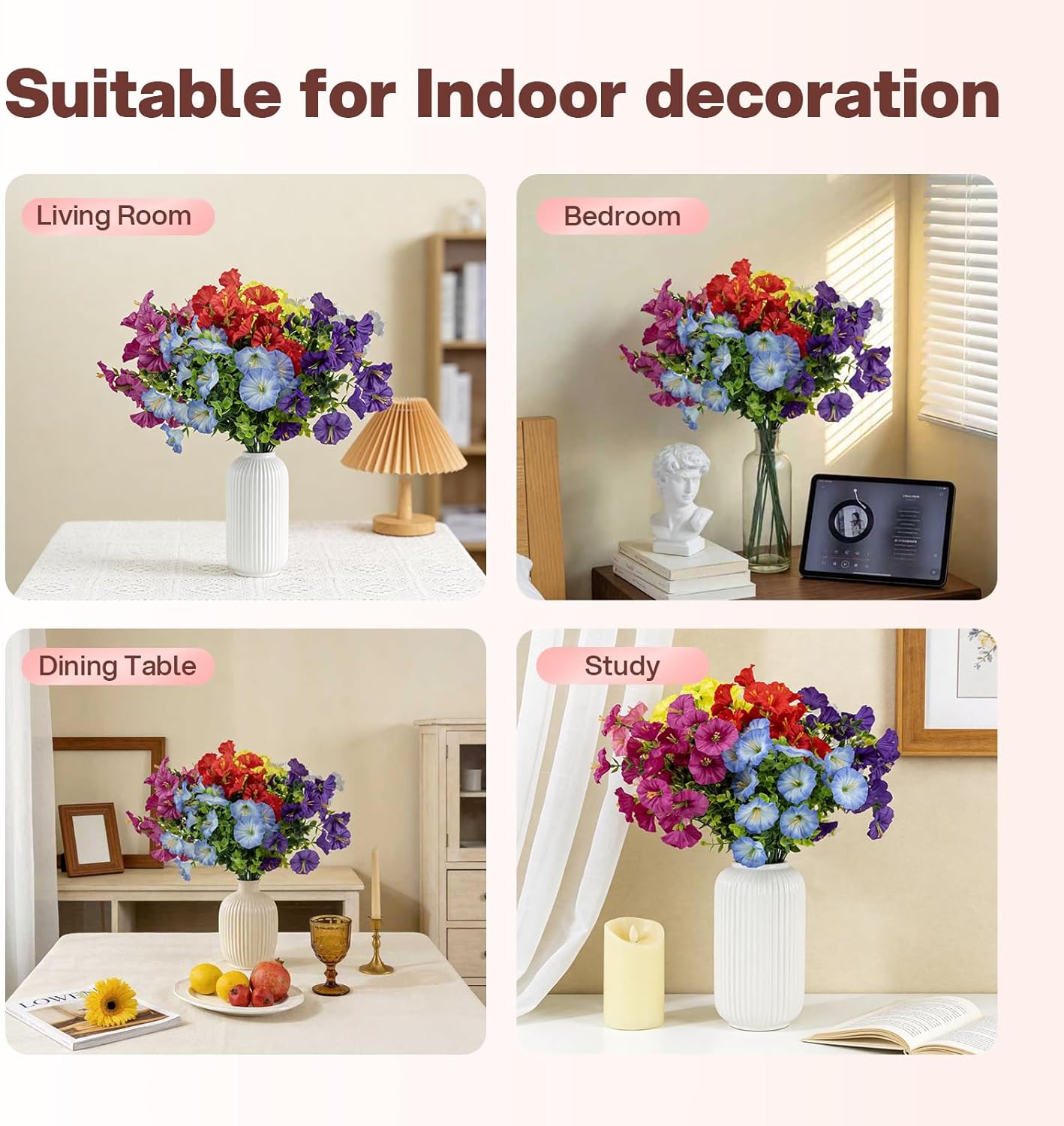 TQRR Artificial Flowers for Outdoors, 21 Bundles Faux Petunias Fake Flowers Uv Resistant Faux Plastic Plants for Home Indoor Outdoor Window Decoration Porch Patio Yard Garden