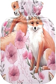 Wajiw Hot Water Bottle with Cover 2L Warm Water Bottle for Hot and Cold Compress Hot and Cold Therapies,Hand Feet Warmer,Fox