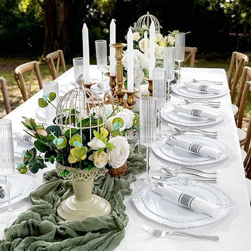 Miniatura 5 de 400PCS Pre Rolled Silver Plastic Silverware Sets - Heavy Duty Silver Cutlery - Include 100 Pack Wrapped Disposable Utensils with Napkins for Parties