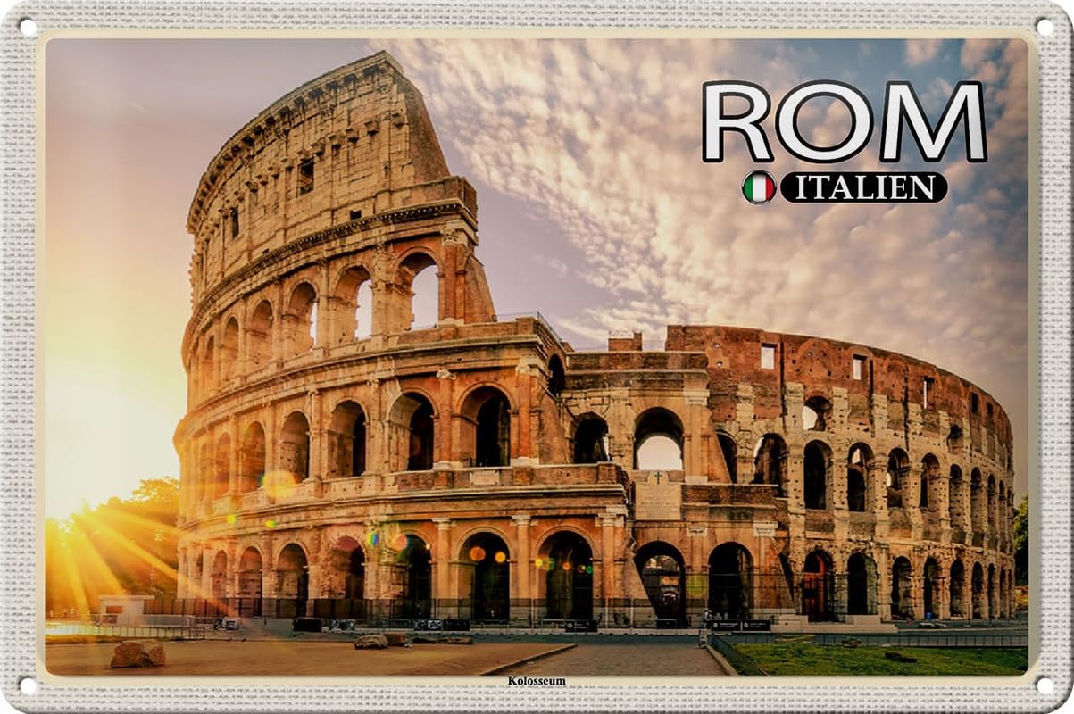 Mrdeco Metallic Metal Sign 20 X 30 Cm Curved Rome Italy Colosseum Architecture Decorative Tin Sign Tin Sign