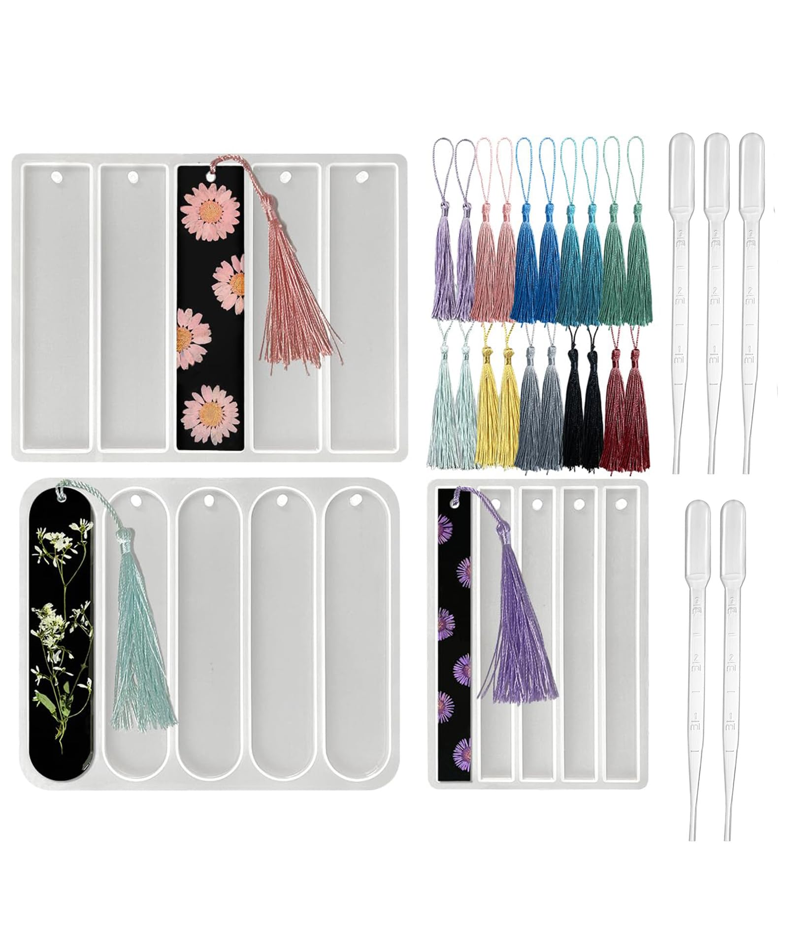 28PCS Resin Art Kit with Moulds, Resin Art Kit, Resin Art Mould Bookmarks Mold with Tassels Small Medium Rectangle and Ellipse Bookmark Mold Perfect for Book Lovers-image-1