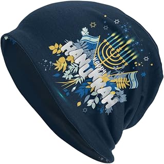 Happy Hanukkah Jewish Festival Holiday Beanie Hats Warm Stretch Knit Hat Skull Cap Winter Hats for Men Women