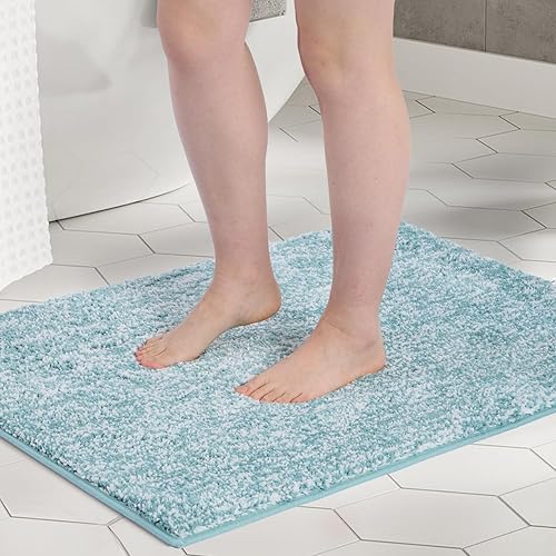 FRESHMINT Alfombra de baño con borde copetudo, de 17 x 24 pulgadas, antideslizante, para suelo de baño y bañera, tapete de ducha absorbente de agua,