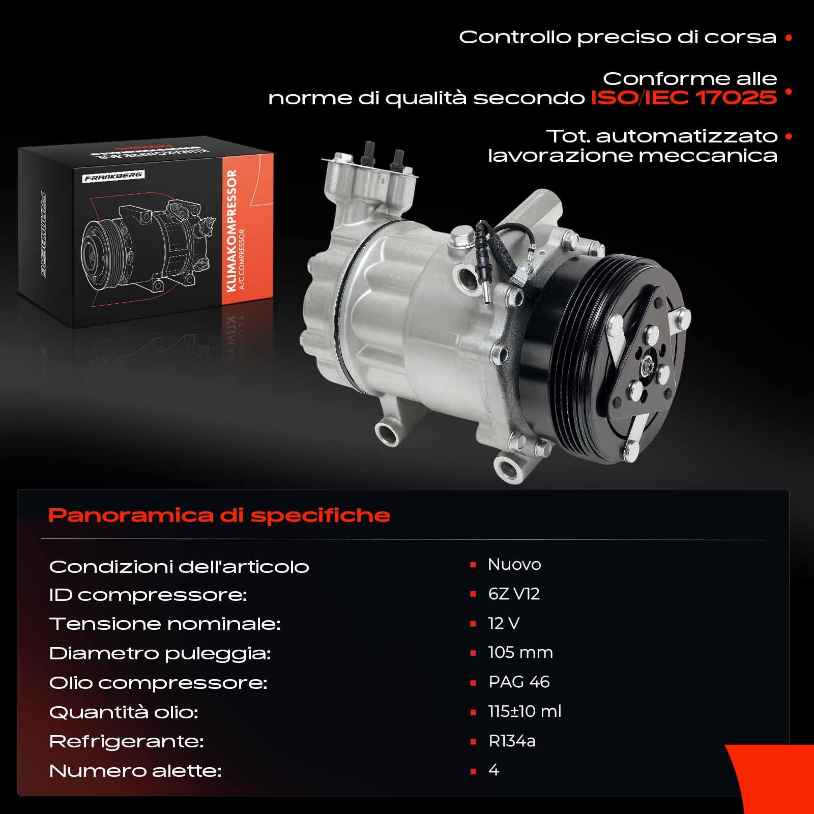 Frankberg Compressore dell'aria condizionata con frizione Benzina Compatibile Clio II Twingo I Logan Kangoo 8200840899