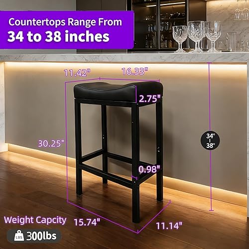 Miniatura 2 de Juego de 2 taburetes de bar de 30 pulgadas de altura de mostrador sin espalda con asiento de piel sintética suave, 300 libras, silla de bar