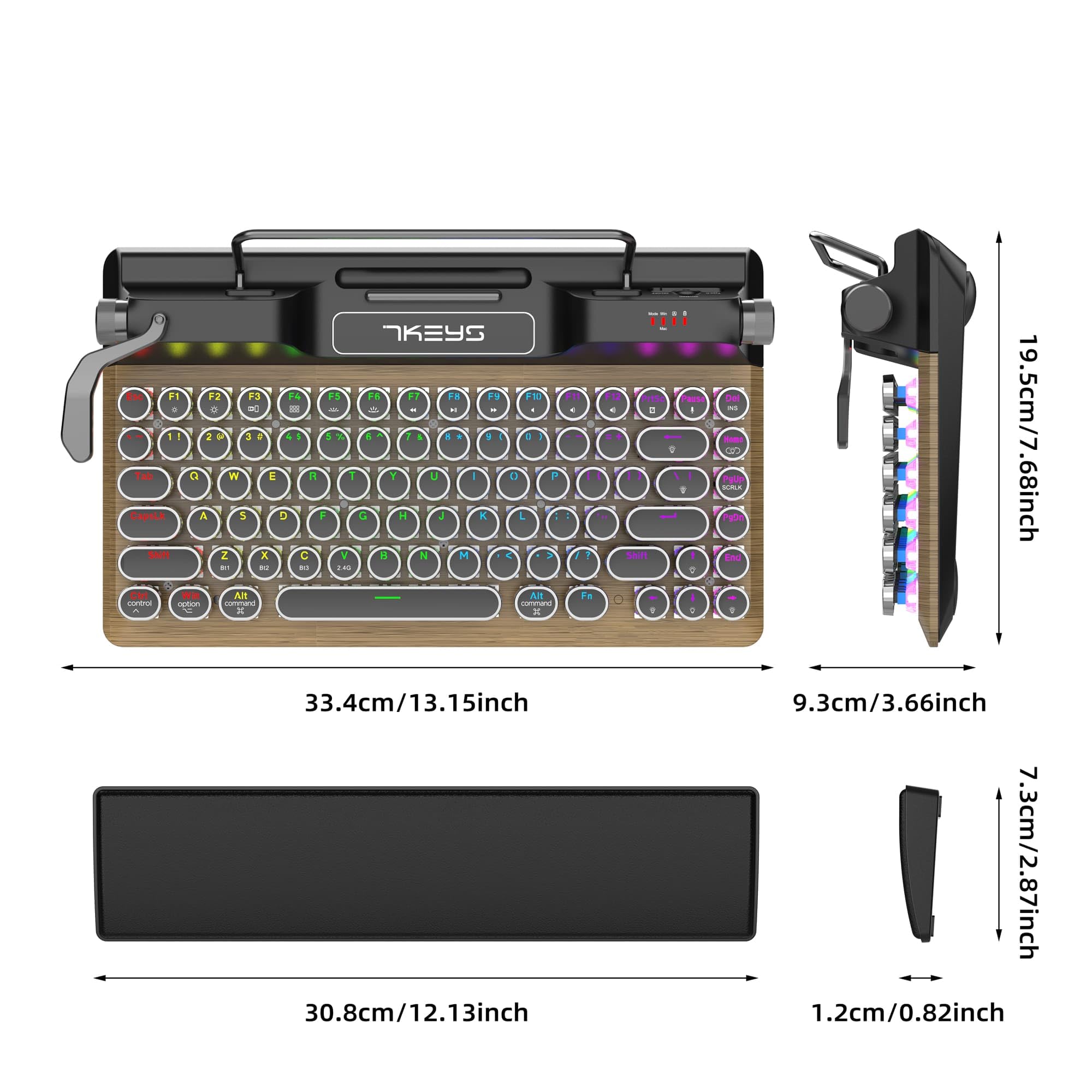 Tastiera in stile macchina da scrivere retrò senza fili meccanica RGB retroilluminata, poggiapolsi confortevole, supporto cablato/Bluetooth 5.0/wireless 2.4G per IPAD/PC/Laptop