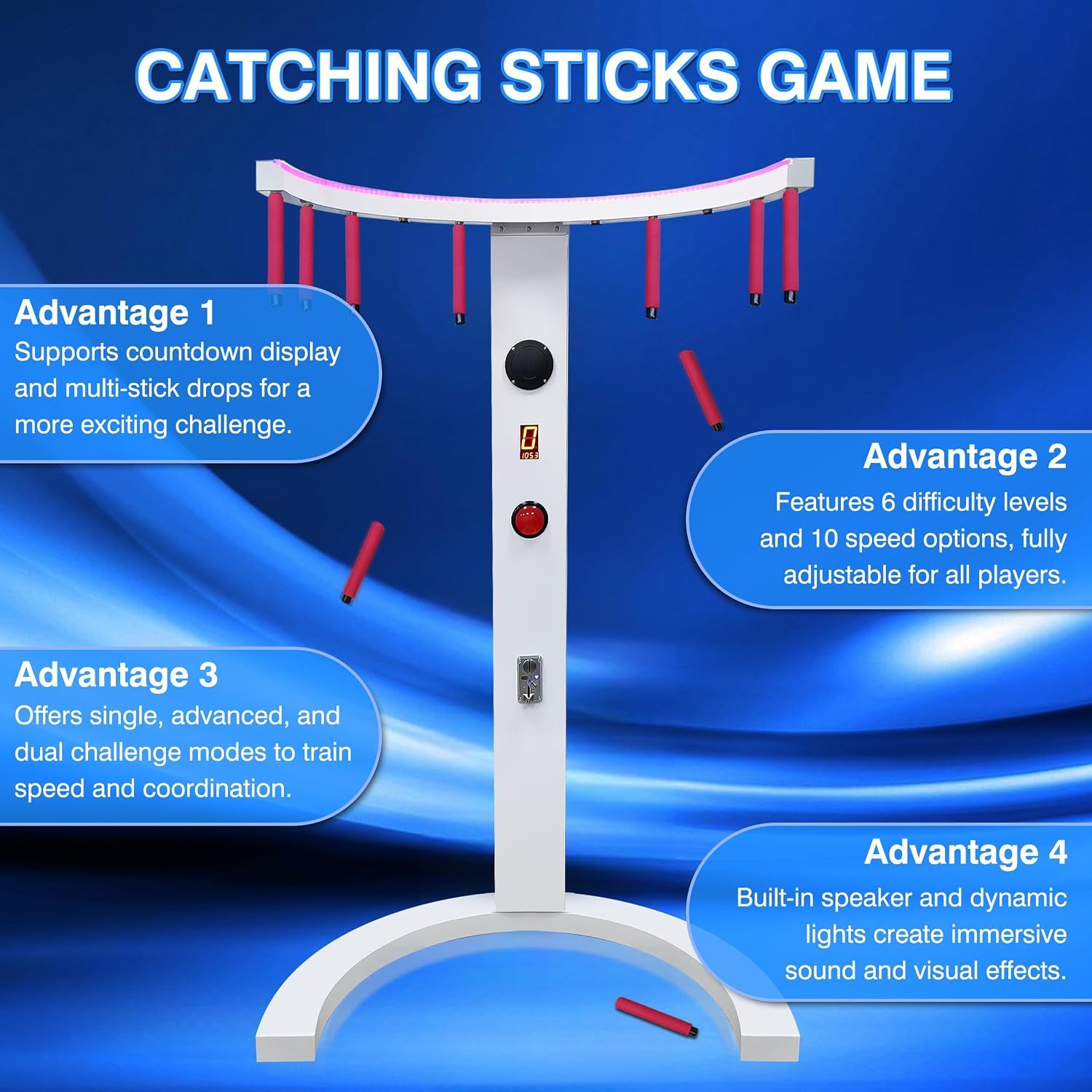 Juego De Reflejos con Joystick De Velocidad Ajustable, Máquina Recreativa para Entrenar La Coordinación Mano-Ojo, con Luces Led Y Reacción A La Música, Ideal para White