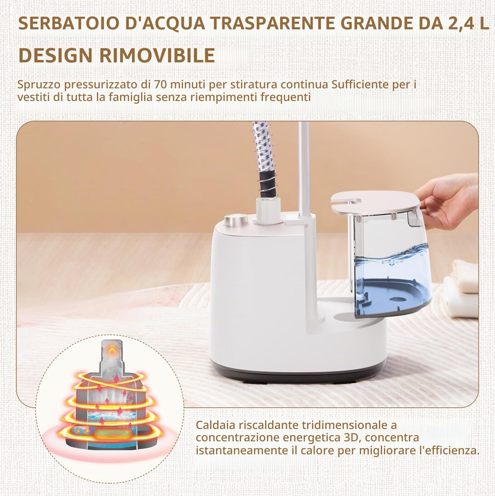 Piastra a vapore verticale 2 in 1 asse da stiro stazione da stiro a vapore | 2000 W e spazzola a vapore con 10 livelli di vapore, serbatoio dell'acqua da 2,7 l, stazione per ferro da stiro a