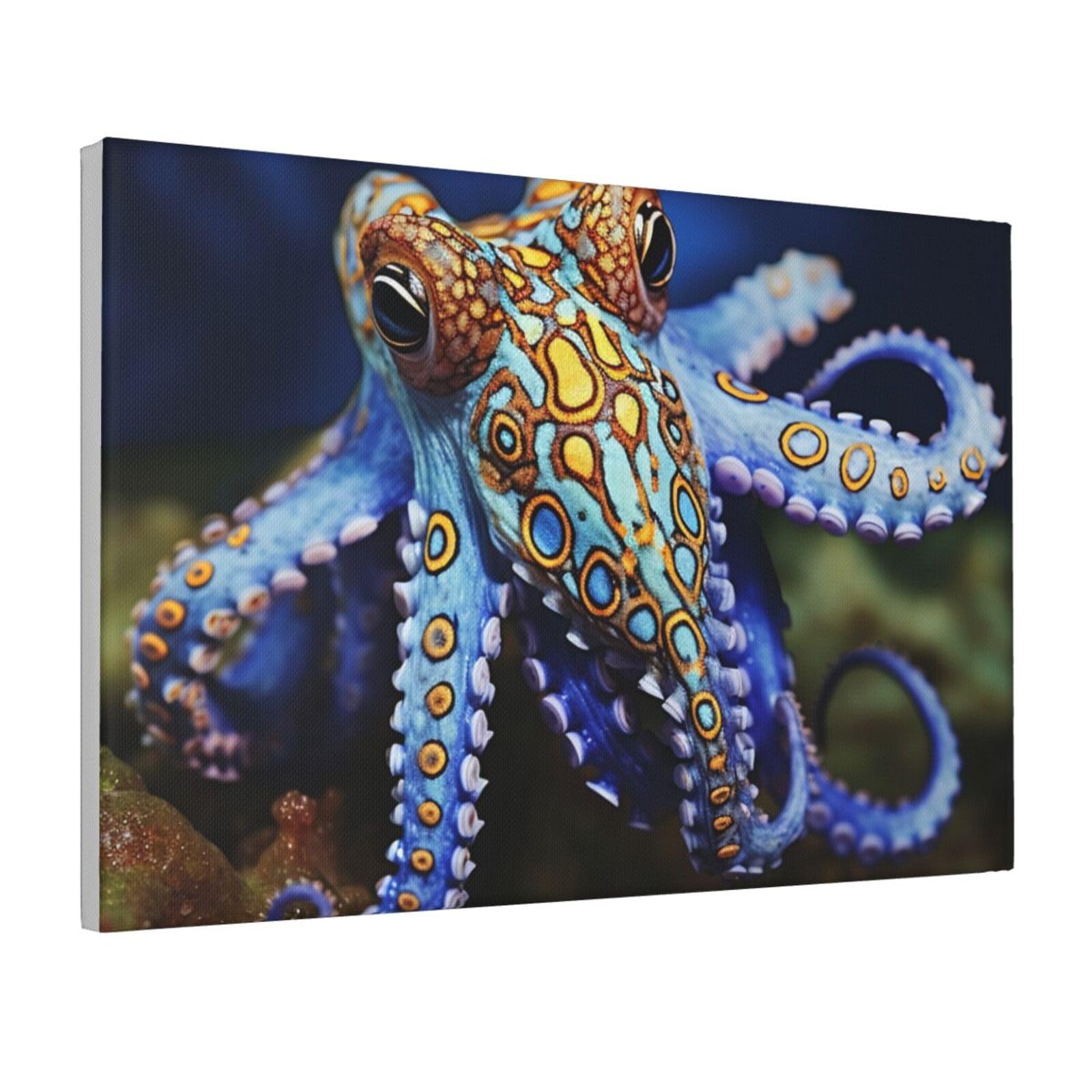 Framed Wall Art for Living Room Art Work, Blue Ringed Octopus Picture Prints Modern Office Wall Paintings Poster Aesthetic Wall Decorations for Home Decor Ready To Hang 8"x12"