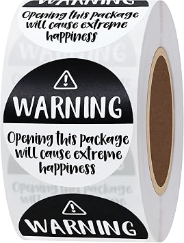 Hybsk Black and White Adorable Warning Extreme Happiness Labels for Business Or Personal Use, 1.5 inch, 500 Small Business Stickers On a Roll