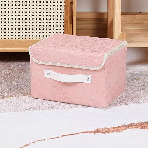 Miniatura 6 de Bonitas cajas de almacenamiento con tapas, cajas de almacenamiento decorativas lavables, canastas de almacenamiento plegables con tapa rosa, cubos