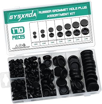 170pc Rubber Grommet Kit Black Firewall Hole Plug Set 7 Sizes Electrical Wire Gasket Assortment for Car, Boat, Pump, Plumbing, Cable Wiring and Home Improvement Cord Wire Pipe Organization