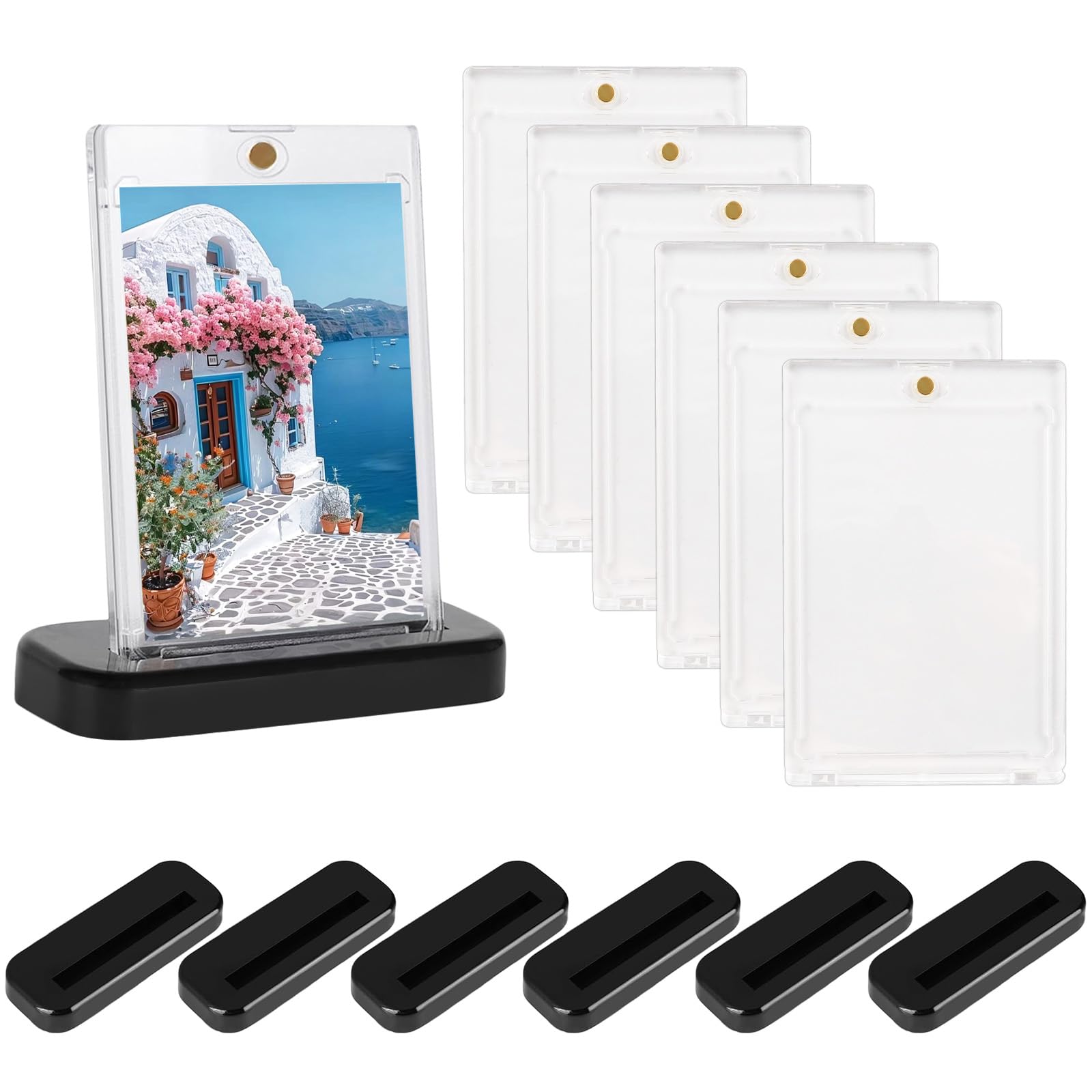 WEDAMOO 6 Pcs Magnetic Card Holder with Card Display Stand, 35PT Magnetic Trading Card Holders, Clear Acrylic Card Holders for Baseball Football Sports Card Game Card