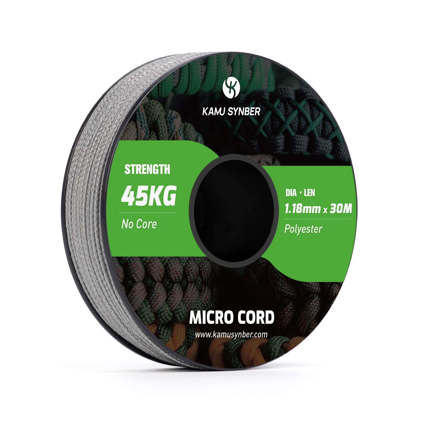 Kamu Synber Micro Cord 1.18mm Paracord Braided Rope 30m Spool for Bracelet, Crafting, Jewelry Making, Key Chains | Support 45kg | Grey