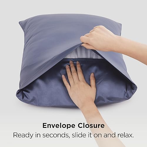 Vista 199 de Bedsure Juego de 2 fundas de almohada de satén tamaño King, fundas de almohada sedosas color verde azulado para cabello y piel con cierre de sobre