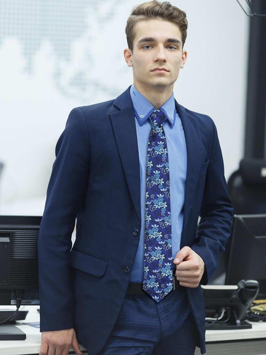 Mantieqingway Floral Tie Sets for Men Classic Flower Tie and Handkerchief with Pocket Square Holder for Dinner Wedding - Image 5