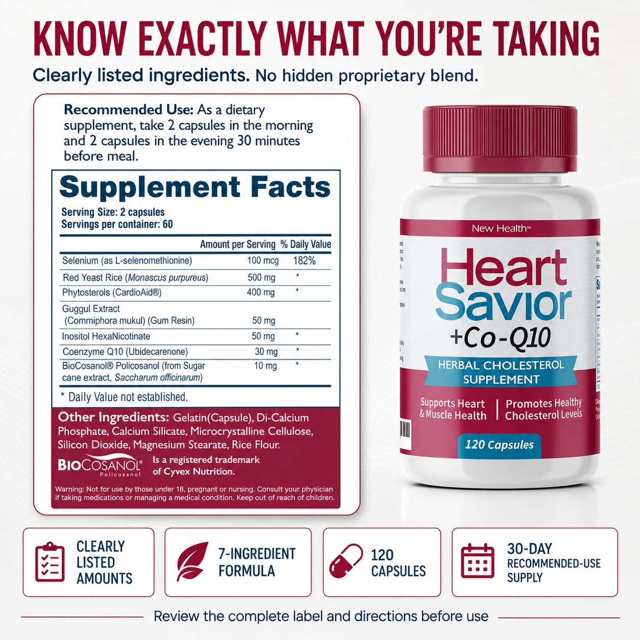 HeartSavior Natural Cholesterol Support Supplement with Red Yeast Rice — Amazon image 2